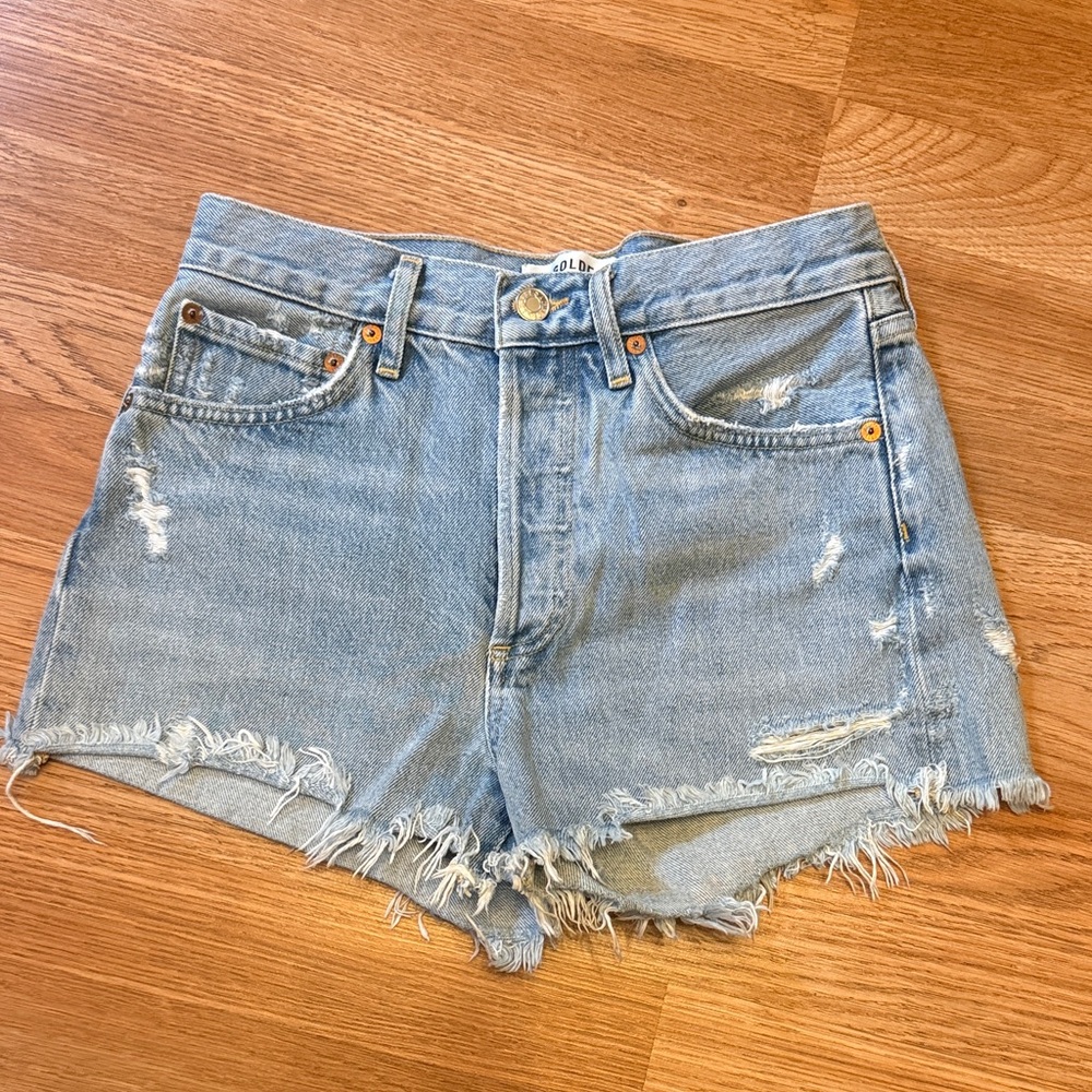 Agolde Parker Light Blue Distressed Denim Cutoff Shorts